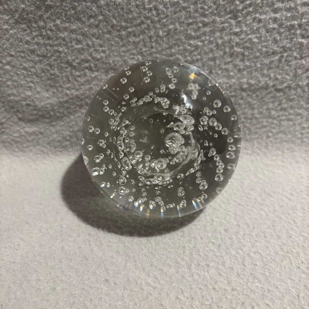 Heavy Vintage Clear Art Round Glass Paperweight With Floating Bubbles